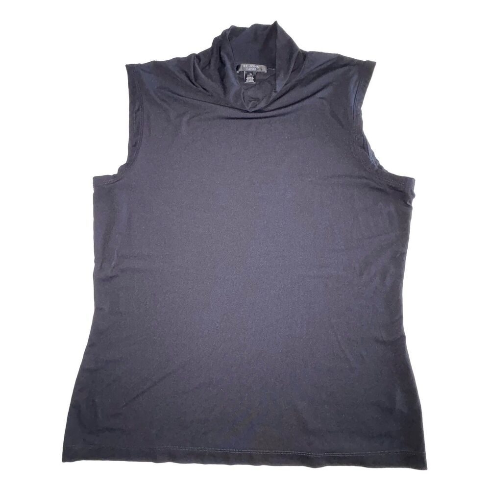 St. John Caviar Black Sleeveless Top Size XL Mock Neck Quiet Luxury FLAW
